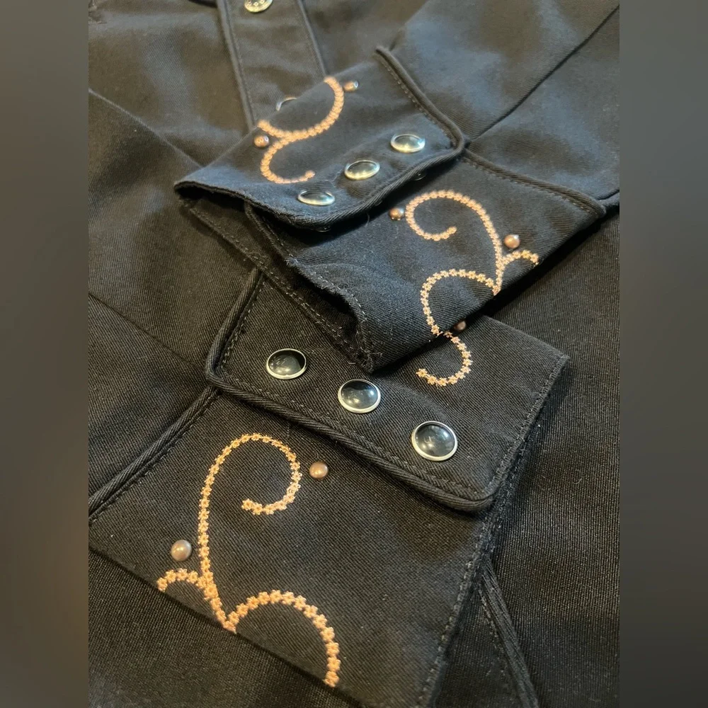 SOLD Scully embroidered pearl snap western long sleeve black womens shirt Small - Picture 8 of 14
